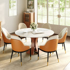 Mid-Century Round Dining Table With Sintered Stone Top & Solid Wood Pedestal Base For 2-8 - image 16