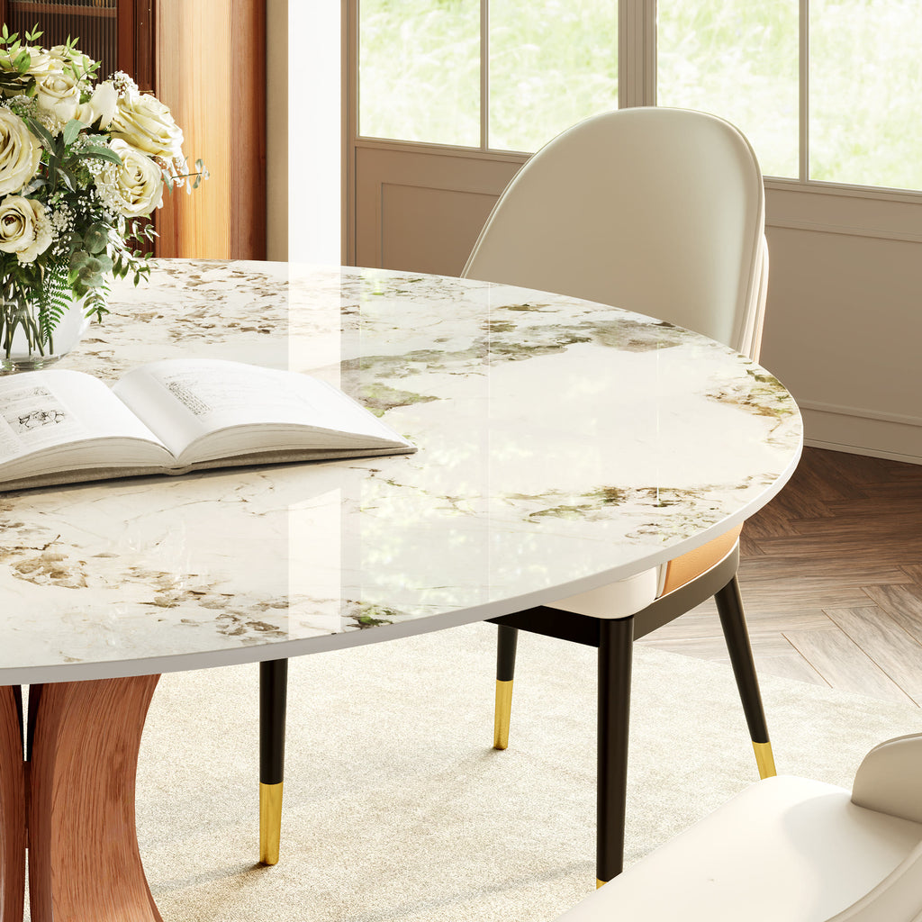 Mid-Century Round Dining Table With Sintered Stone Top & Solid Wood Pedestal Base For 2-8 - image 18