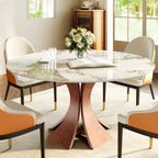 Mid-Century Round Dining Table With Sintered Stone Top & Solid Wood Pedestal Base For 2-8 - Pandora+Walnut - 59" Table - image 17
