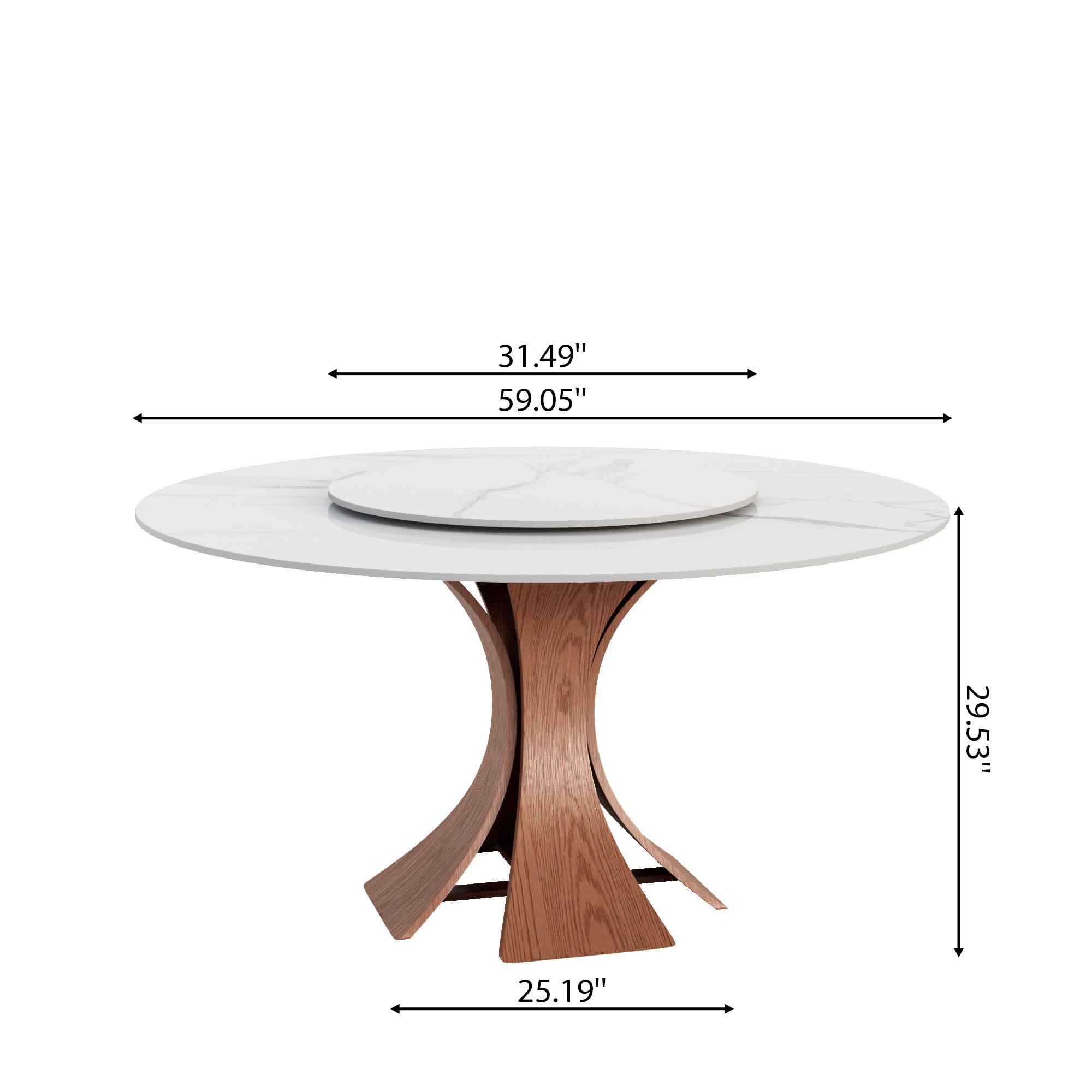 Mid-Century Round Dining Table With Sintered Stone Top & Solid Wood Pedestal Base For 2-8 - image 33