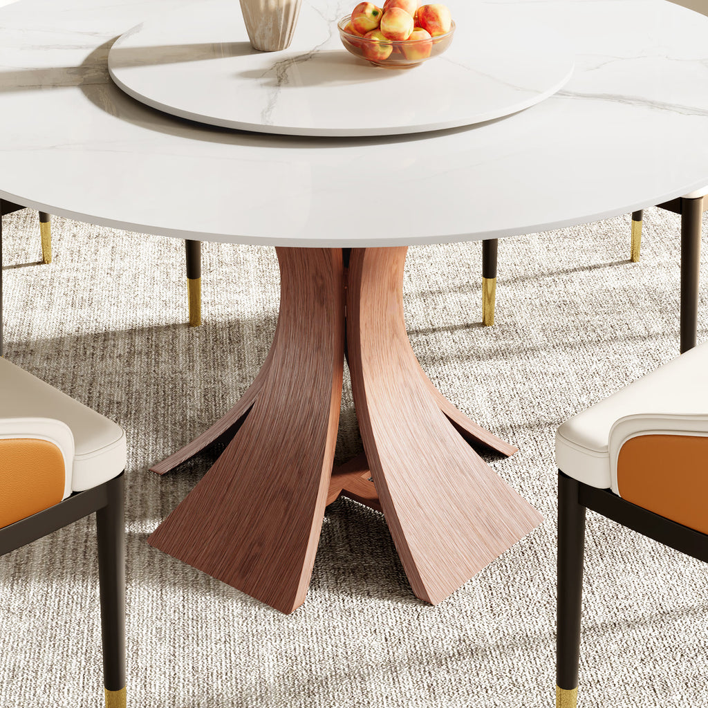 Mid-Century Round Dining Table With Sintered Stone Top & Solid Wood Pedestal Base For 2-8 - image 24