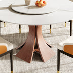 Mid-Century Round Dining Table With Sintered Stone Top & Solid Wood Pedestal Base For 2-8 - image 24