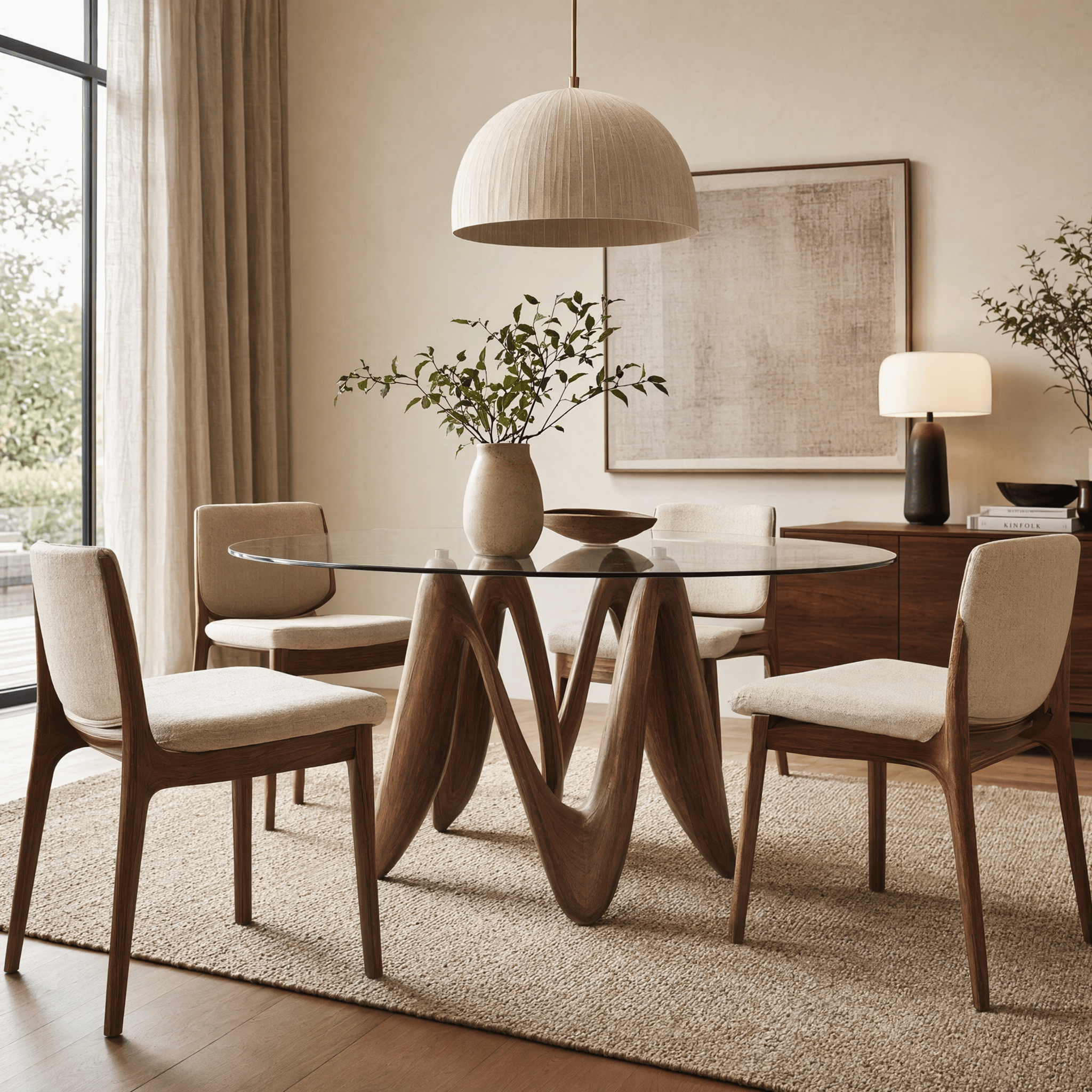 Walnut-colored Base Round Glass Dining Table - image 10