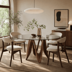 Walnut-colored Base Round Glass Dining Table - image 9