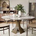 Mid-Century Round Dining Table With Sintered Stone Top & Solid Wood Pedestal Base For 2-8 - Pandora+Dark Walnut - 59" Table - image 3