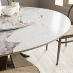 Mid-Century Round Dining Table With Sintered Stone Top & Solid Wood Pedestal Base For 2-8 - image 13