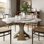 Mid-Century Round Dining Table With Sintered Stone Top & Solid Wood Pedestal Base For 2-8 - Pandora+Dark Walnut - 59" Table With Lazy Susan - image 12