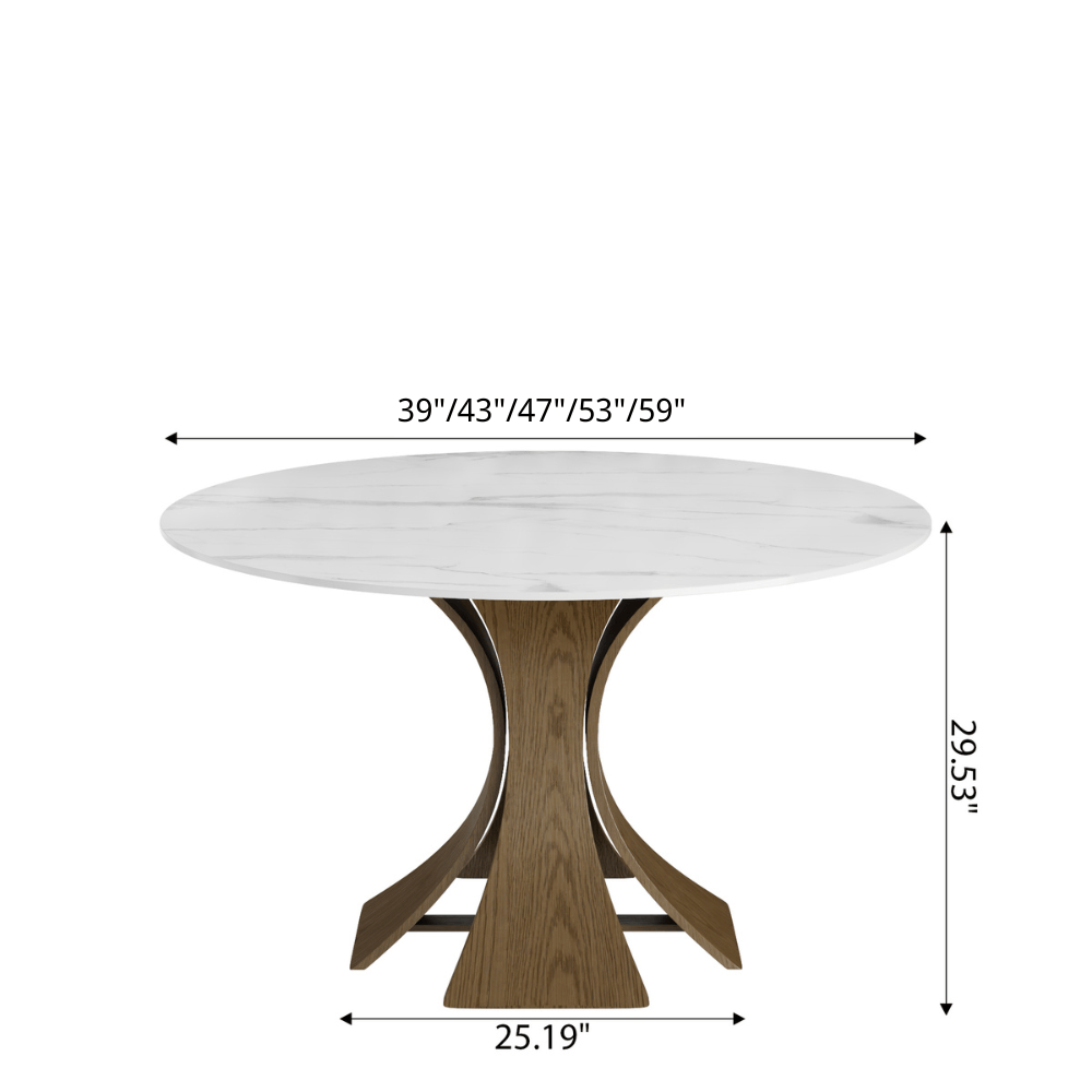 Mid-Century Round Dining Table With Sintered Stone Top & Solid Wood Pedestal Base For 2-8 - image 36