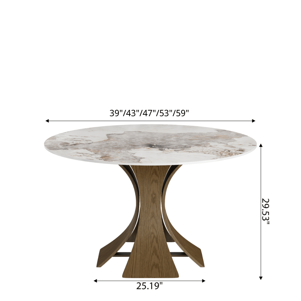 Mid-Century Round Dining Table With Sintered Stone Top & Solid Wood Pedestal Base For 2-8 - image 37