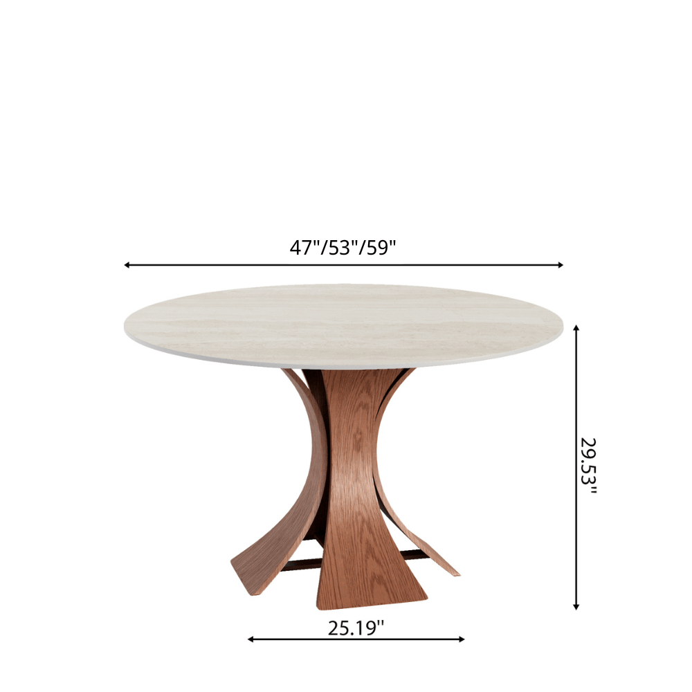 Mid-Century Round Dining Table With Sintered Stone Top & Solid Wood Pedestal Base For 2-8 - image 31