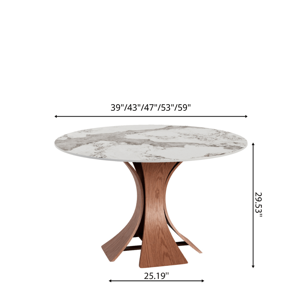 Mid-Century Round Dining Table With Sintered Stone Top & Solid Wood Pedestal Base For 2-8 - image 29