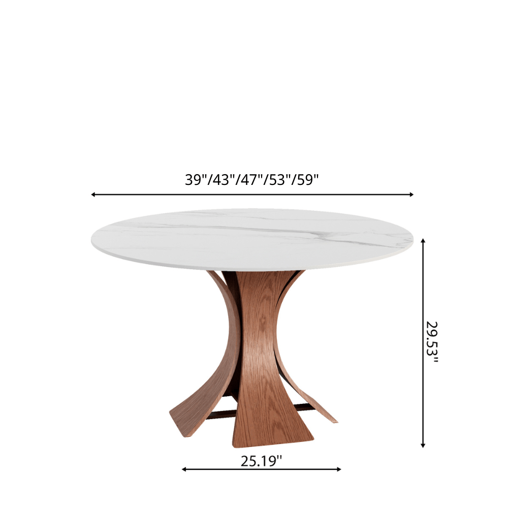 Mid-Century Round Dining Table With Sintered Stone Top & Solid Wood Pedestal Base For 2-8 - image 28