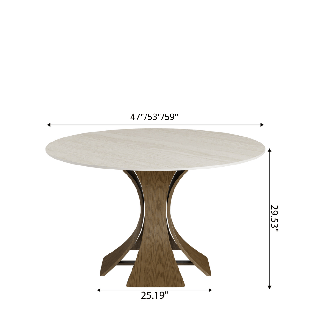Mid-Century Round Dining Table With Sintered Stone Top & Solid Wood Pedestal Base For 2-8 - image 38
