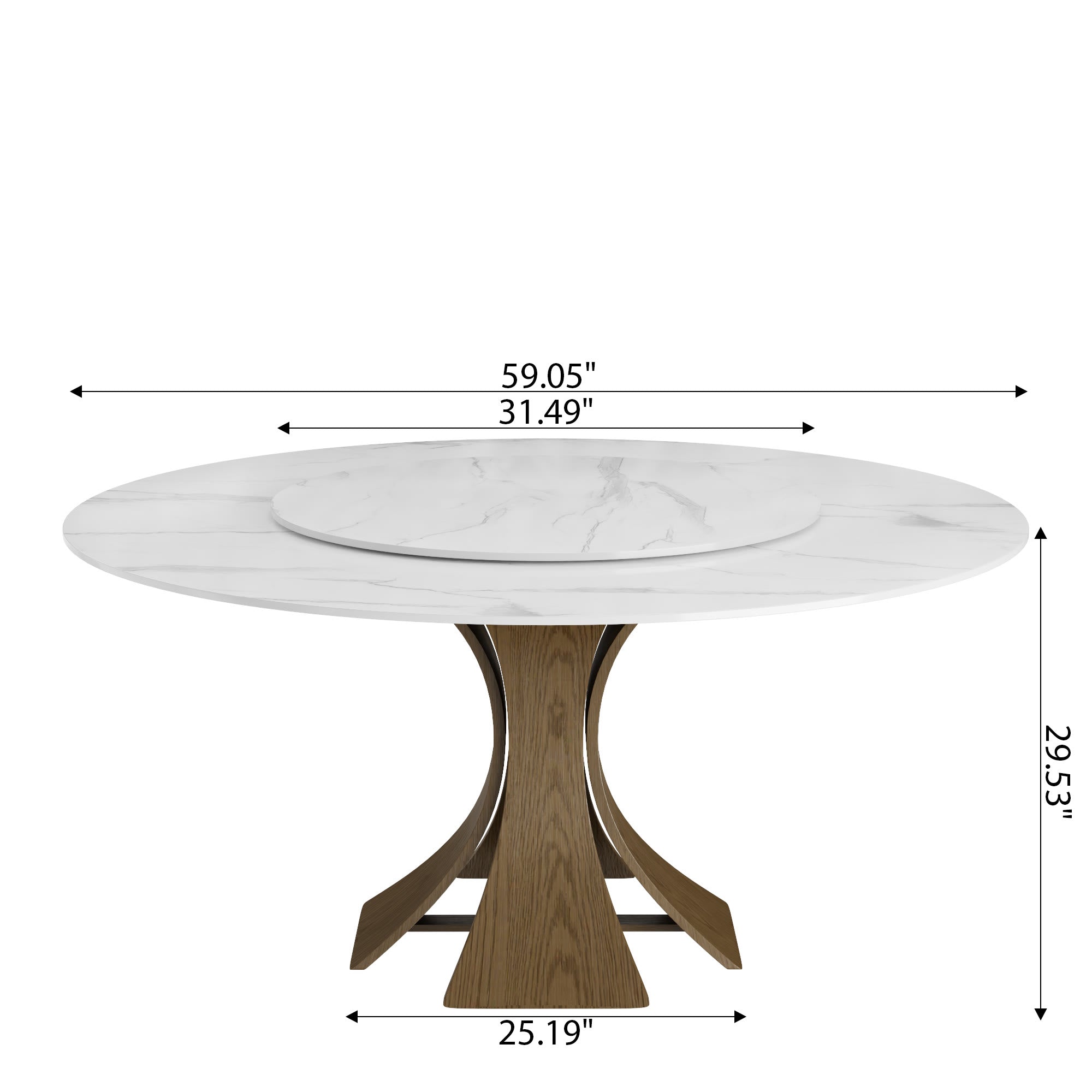 Mid-Century Round Dining Table With Sintered Stone Top & Solid Wood Pedestal Base For 2-8 - image 41