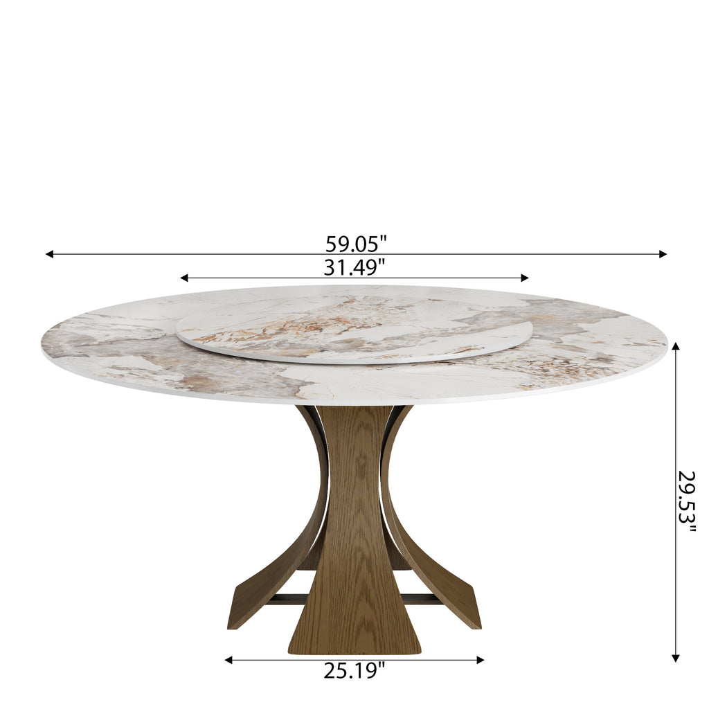 Mid-Century Round Dining Table With Sintered Stone Top & Solid Wood Pedestal Base For 2-8 - image 43