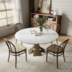 Mid-Century Round Dining Table With Sintered Stone Top & Solid Wood Pedestal Base For 2-8 - image 2