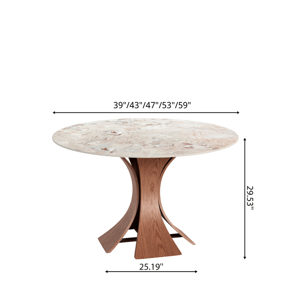 Mid-Century Round Dining Table With Sintered Stone Top & Solid Wood Pedestal Base For 2-8 - image 30