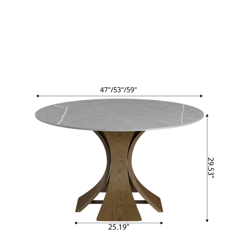 Mid-Century Round Dining Table With Sintered Stone Top & Solid Wood Pedestal Base For 2-8 - image 39