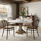 Mid-Century Round Dining Table With Sintered Stone Top & Solid Wood Pedestal Base For 2-8 - image 11