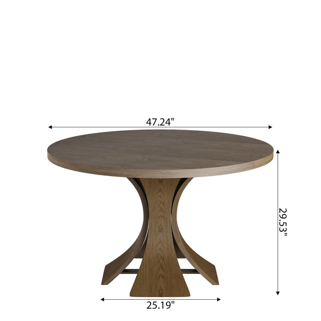 Mid-Century Round Solid Wood Pedestal Dining Table For 4-8 - image 3