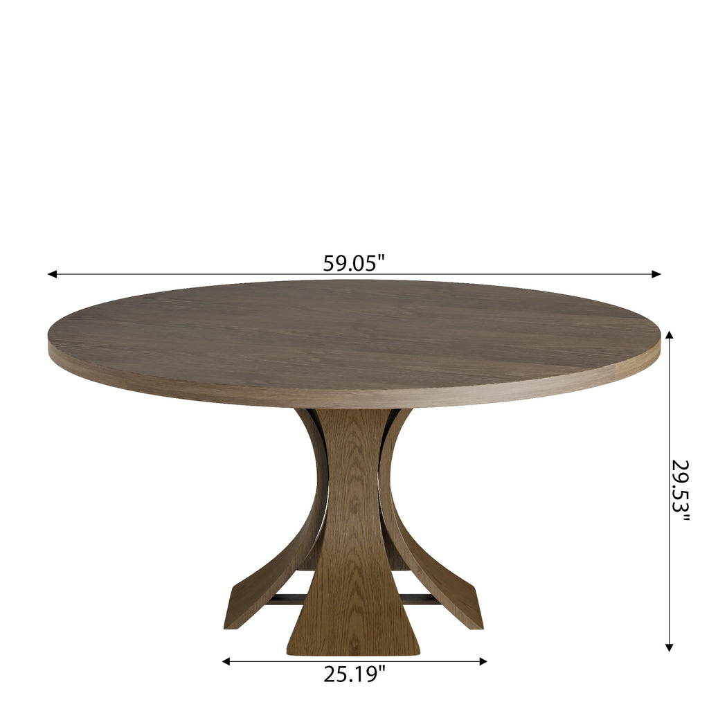 Mid-Century Round Solid Wood Pedestal Dining Table For 4-8 - image 5