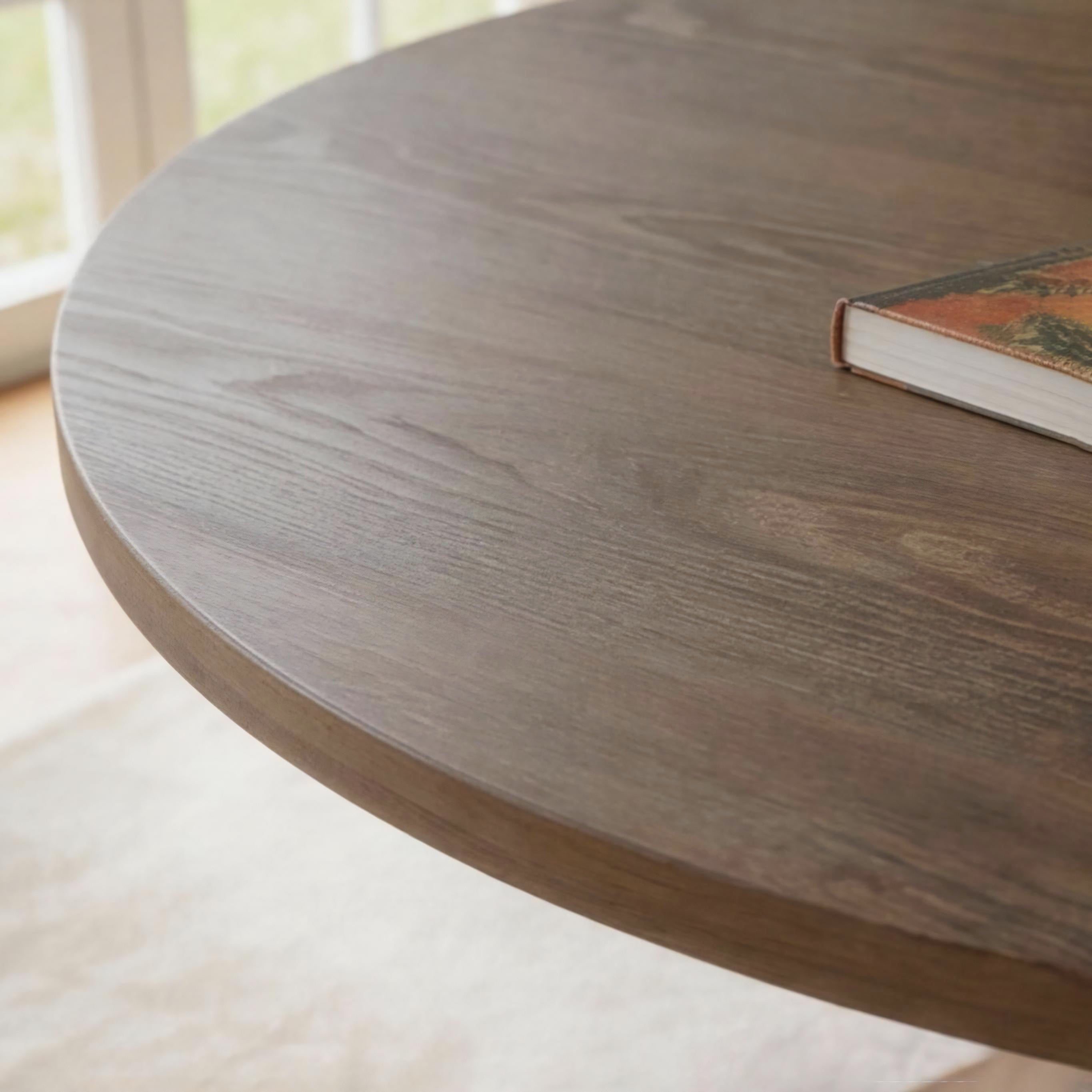 Mid-Century Round Solid Wood Pedestal Dining Table For 4-8 - image 1
