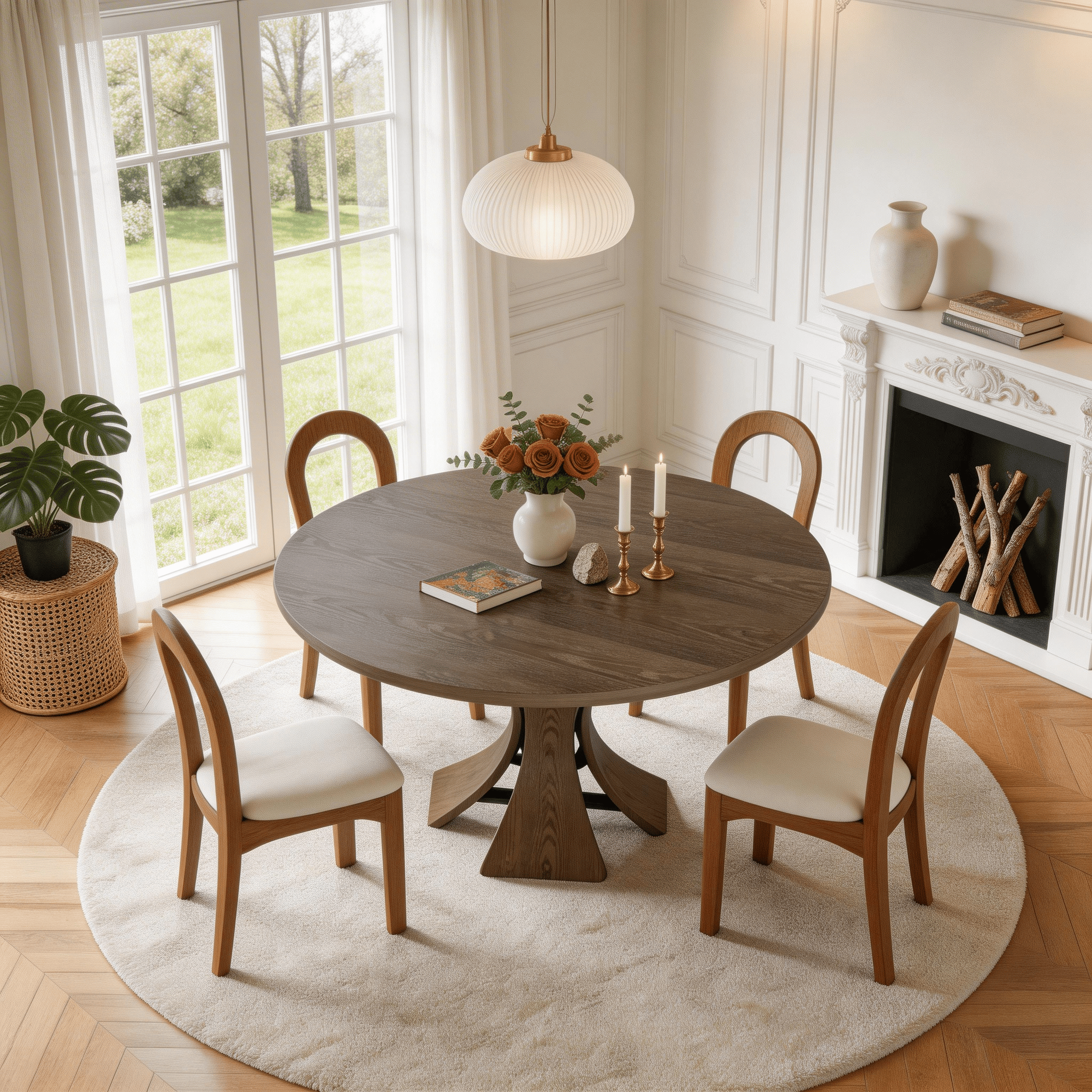Mid-Century Round Solid Wood Pedestal Dining Table For 4-8 - image 2