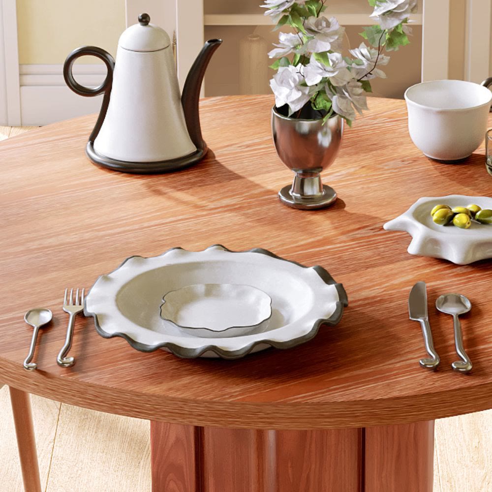 Round Solid Wood Dining Table with Metallic Gold Accents For 2-8 - image 1