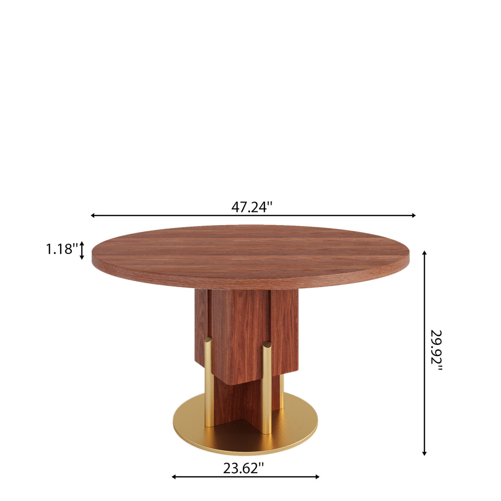 Round Solid Wood Dining Table with Metallic Gold Accents For 2-8 - image 5