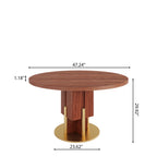 Round Solid Wood Dining Table with Metallic Gold Accents For 2-8 - image 5