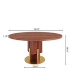 Round Solid Wood Dining Table with Metallic Gold Accents For 2-8 - image 7