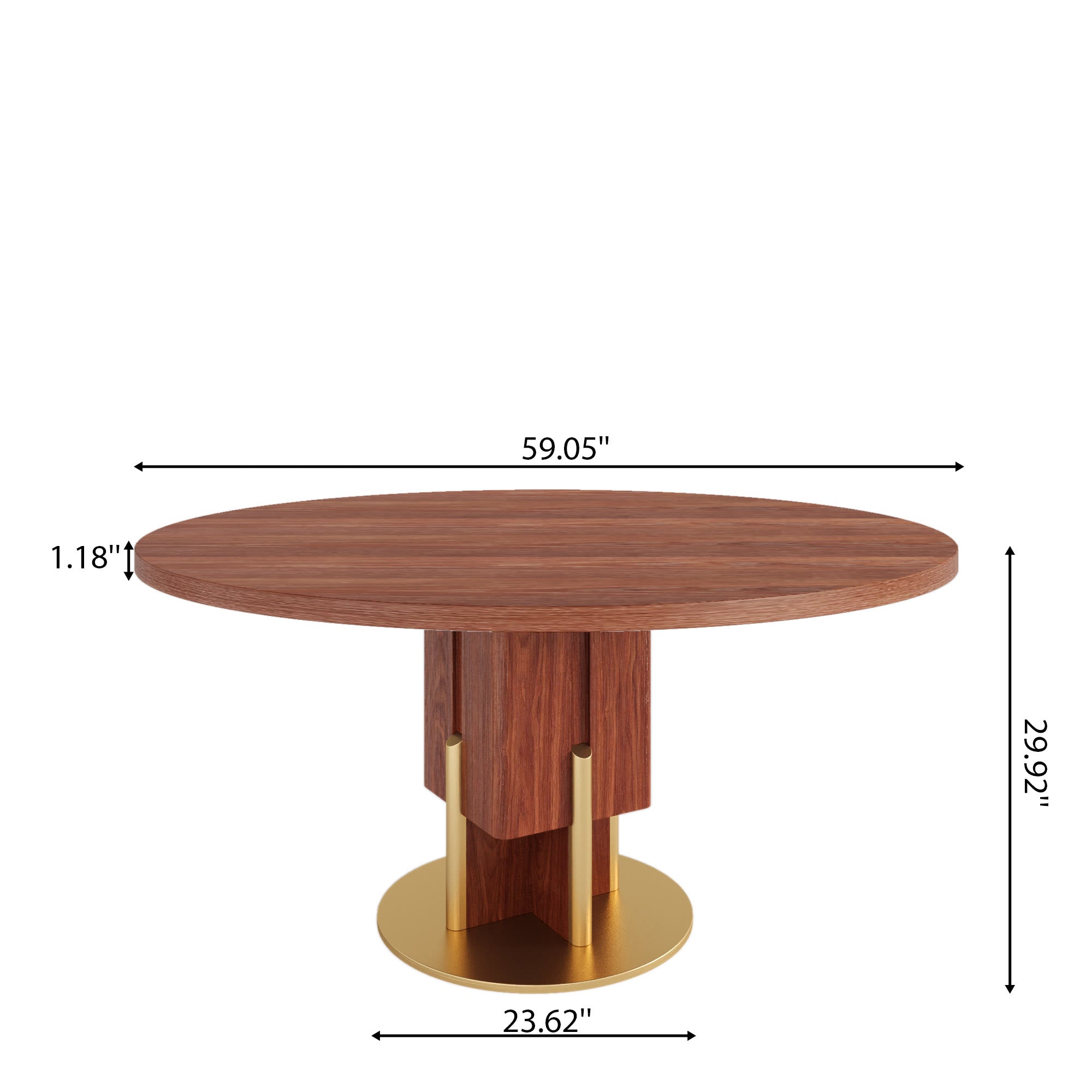 Round Solid Wood Dining Table with Metallic Gold Accents For 2-8 - image 7