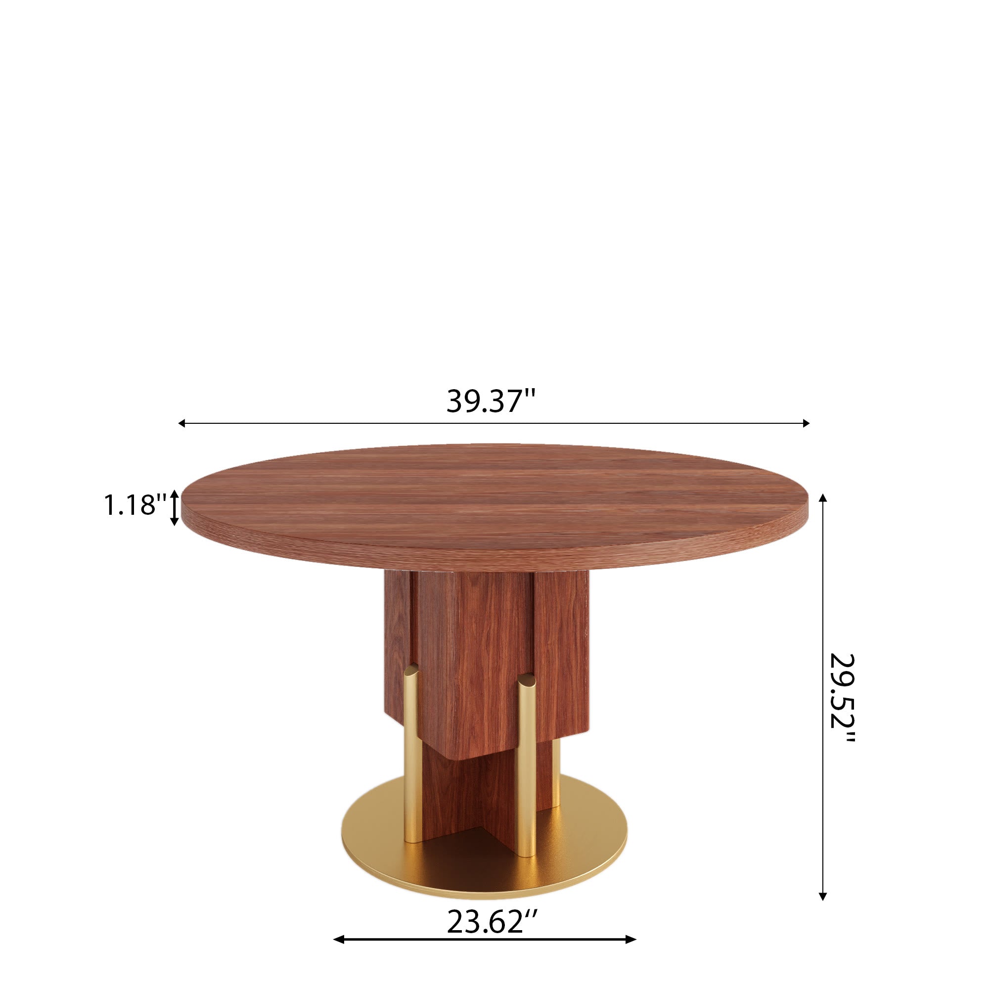 Round Solid Wood Dining Table with Metallic Gold Accents For 2-8 - image 3