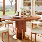Round Solid Wood Dining Table with Metallic Gold Accents For 2-8 - Walnut - 59" Table - image 0
