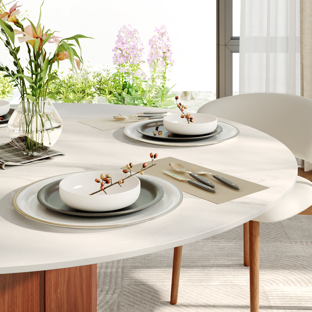 Round Sintered Stone Dining Table with Solid Wood Base & Metallic Gold Accents For 2-8 - image 1