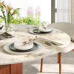 Round Sintered Stone Dining Table with Solid Wood Base & Metallic Gold Accents For 2-8 - image 4