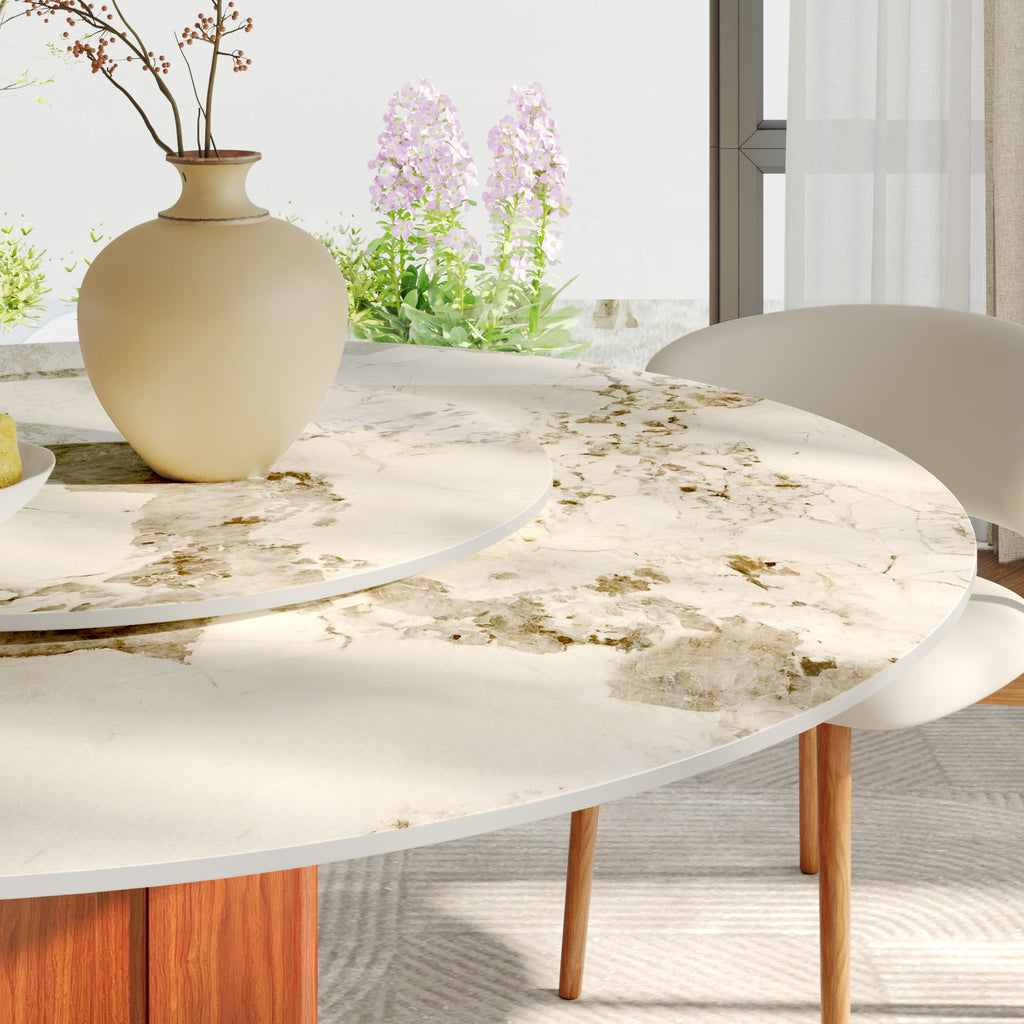 Round Sintered Stone Dining Table with Solid Wood Base & Metallic Gold Accents For 2-8 - image 10