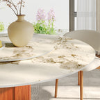 Round Sintered Stone Dining Table with Solid Wood Base & Metallic Gold Accents For 2-8 - image 10