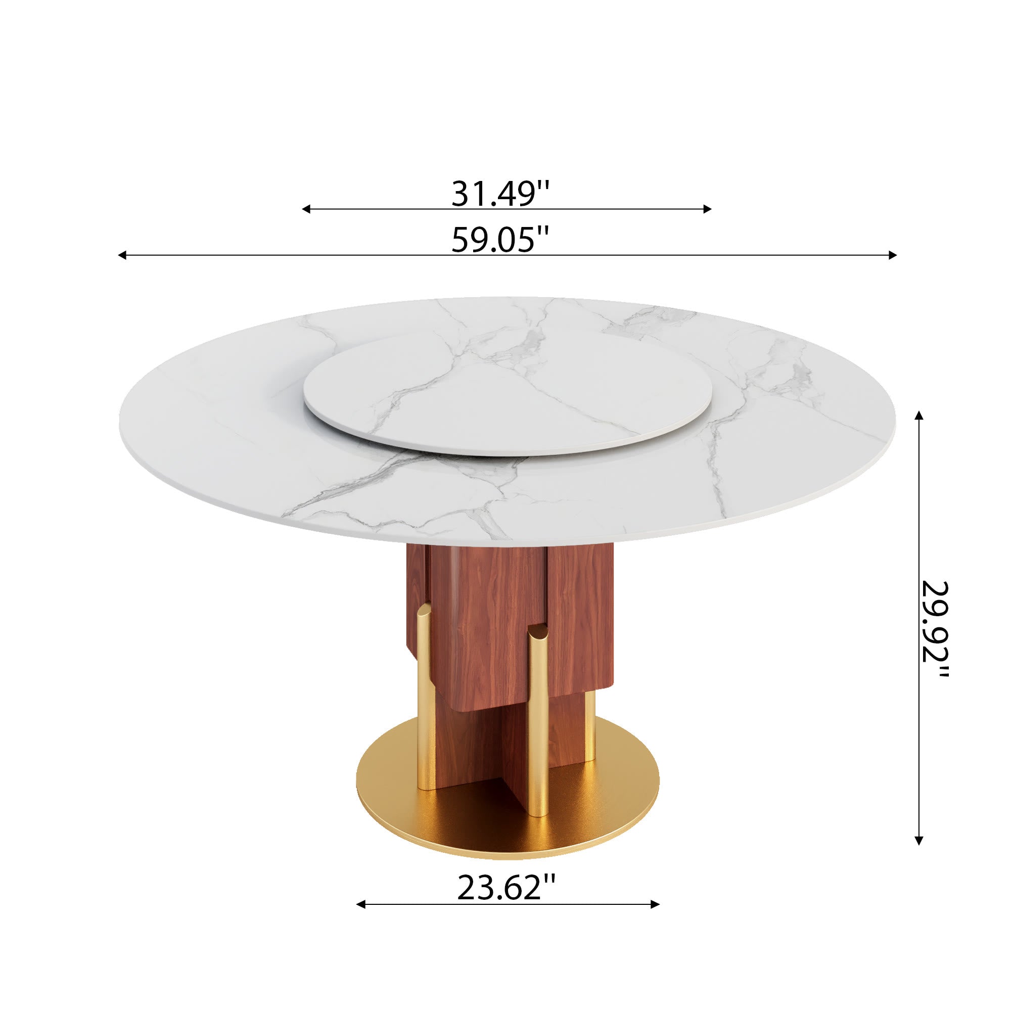 Round Sintered Stone Dining Table with Solid Wood Base & Metallic Gold Accents For 2-8 - image 15