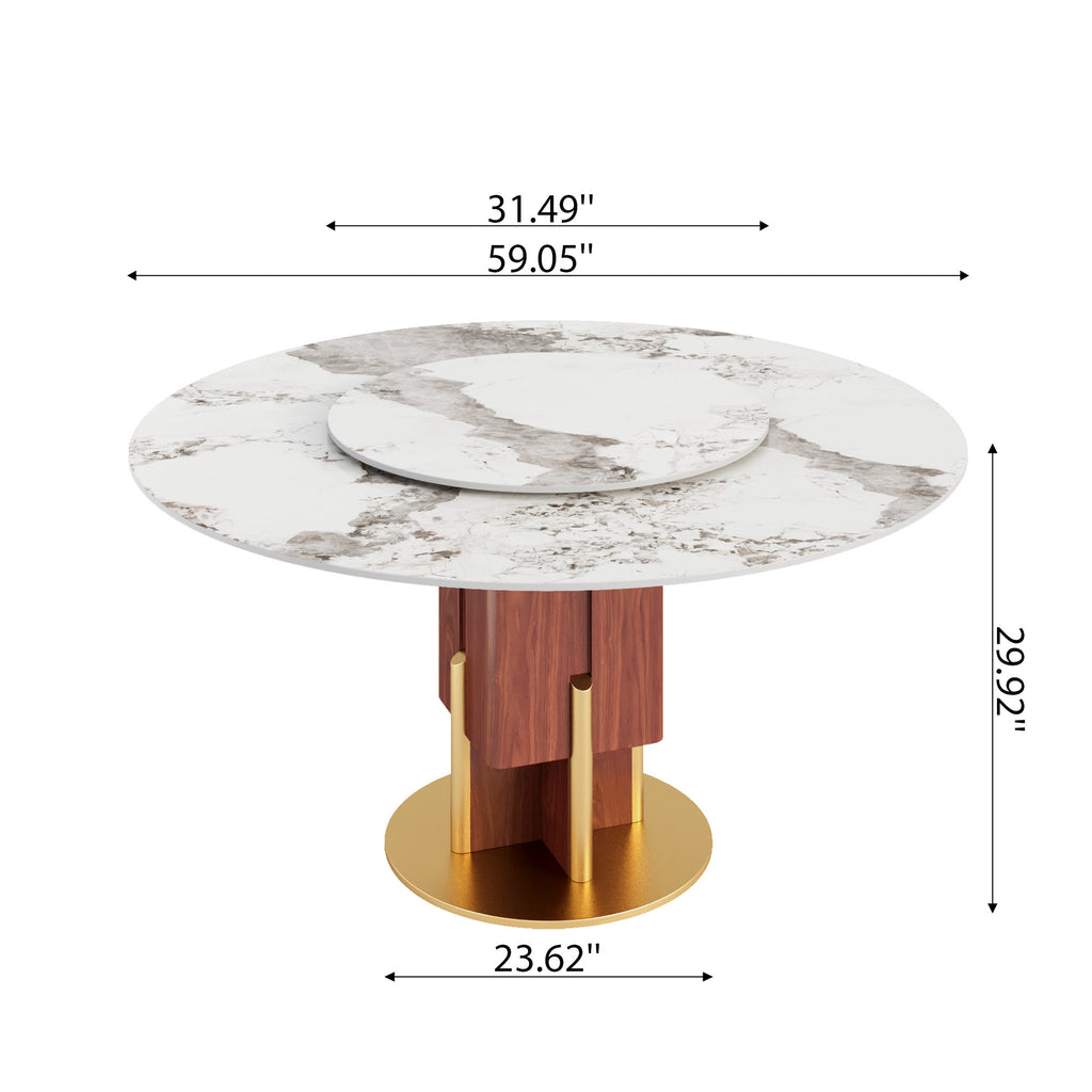 Round Sintered Stone Dining Table with Solid Wood Base & Metallic Gold Accents For 2-8 - image 17