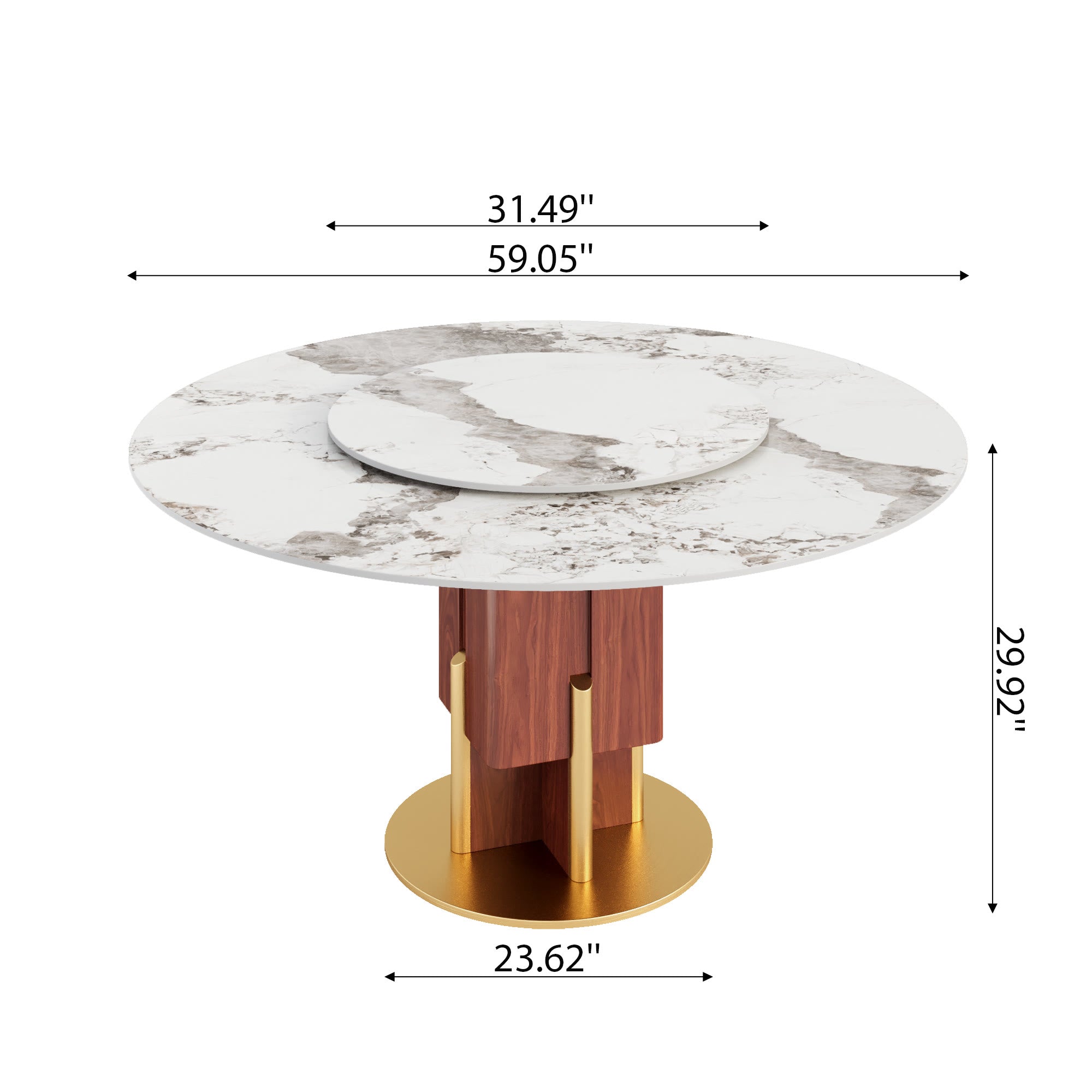 Round Sintered Stone Dining Table with Solid Wood Base & Metallic Gold Accents For 2-8 - image 17