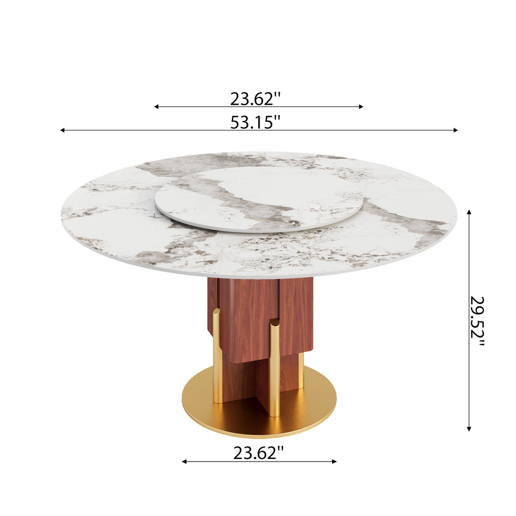 Round Sintered Stone Dining Table with Solid Wood Base & Metallic Gold Accents For 2-8 - image 16