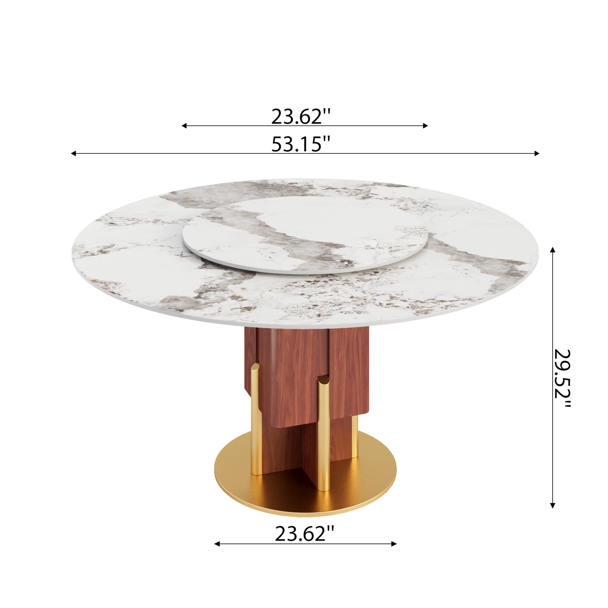 Round Sintered Stone Dining Table with Solid Wood Base & Metallic Gold Accents For 2-8 - image 16
