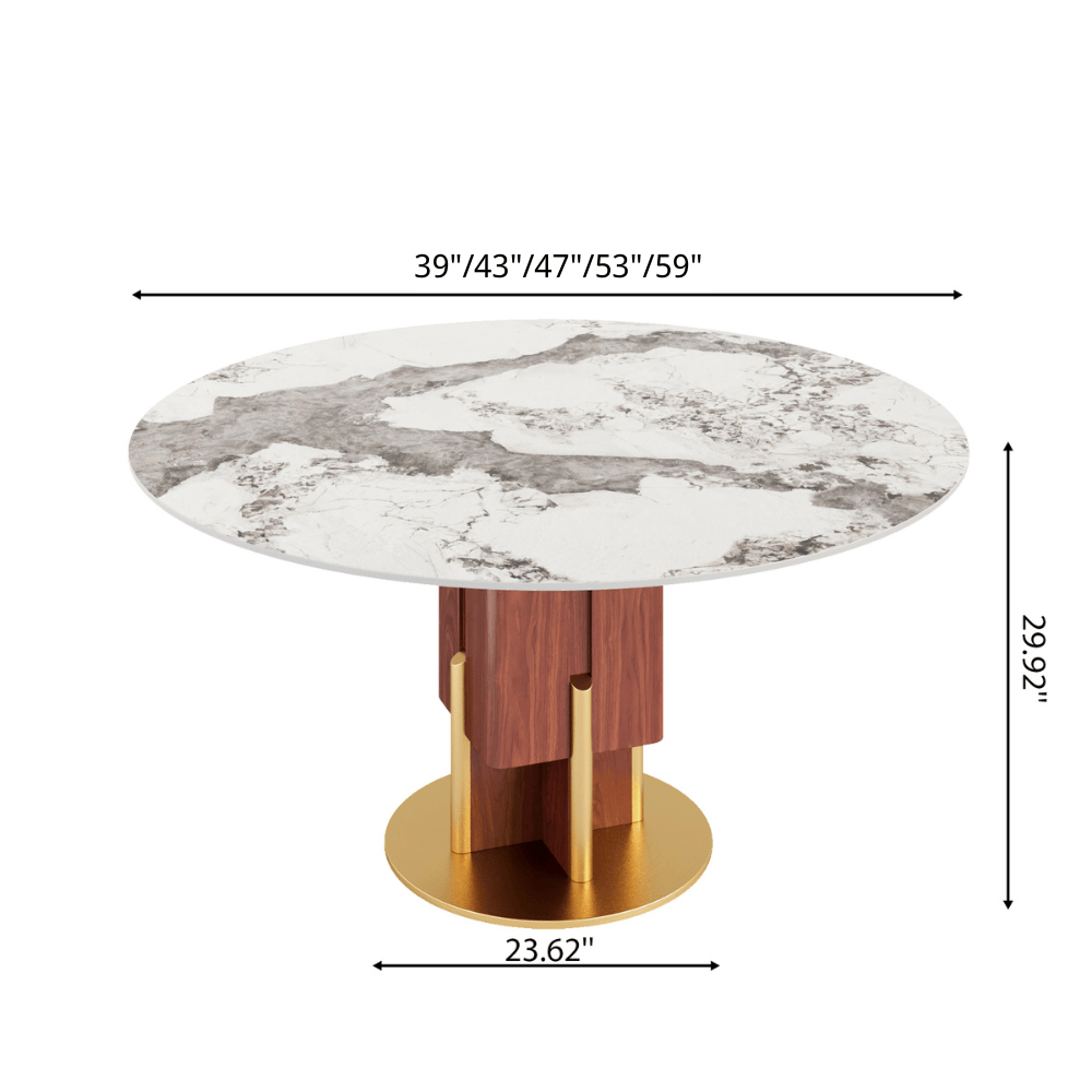 Round Sintered Stone Dining Table with Solid Wood Base & Metallic Gold Accents For 2-8 - image 13