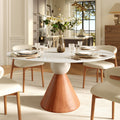 Round Sintered Stone Dining Table with Solid Wood Base For 2-8 - Snowy White - 59" Table - image 0