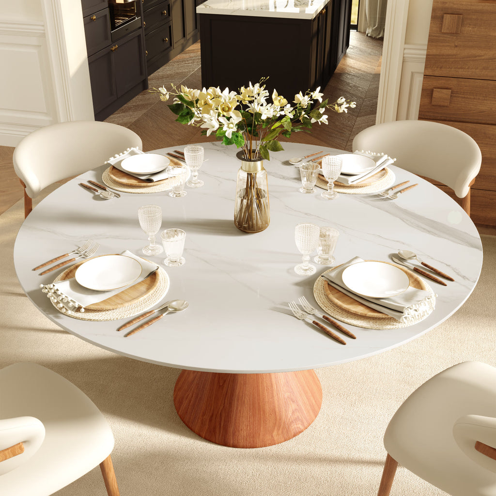 Round Sintered Stone Dining Table with Solid Wood Base For 2-8 - image 2