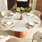 Round Sintered Stone Dining Table with Solid Wood Base For 2-8 - image 2