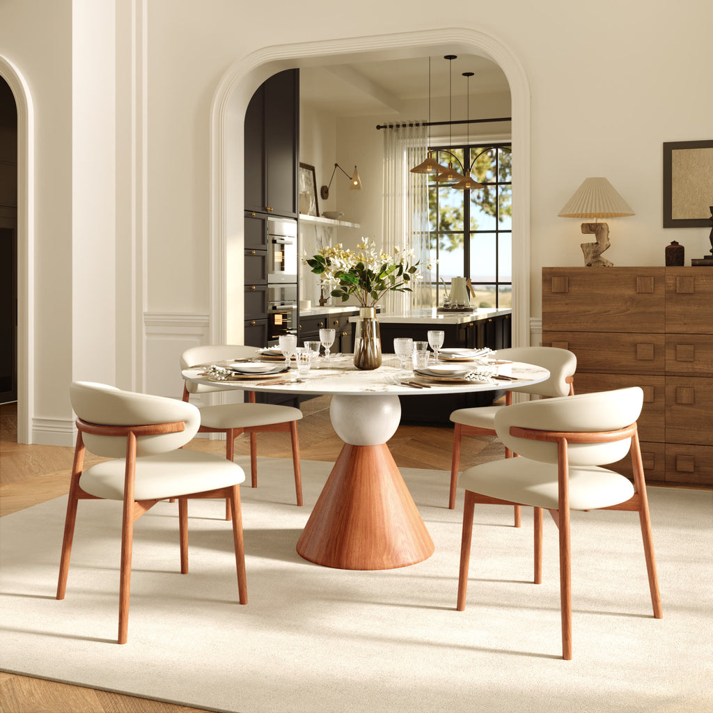 Round Sintered Stone Dining Table with Solid Wood Base For 2-8 - image 5