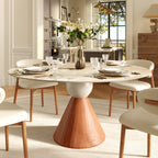 Round Sintered Stone Dining Table with Solid Wood Base For 2-8 - Creamy - 59" Table - image 6