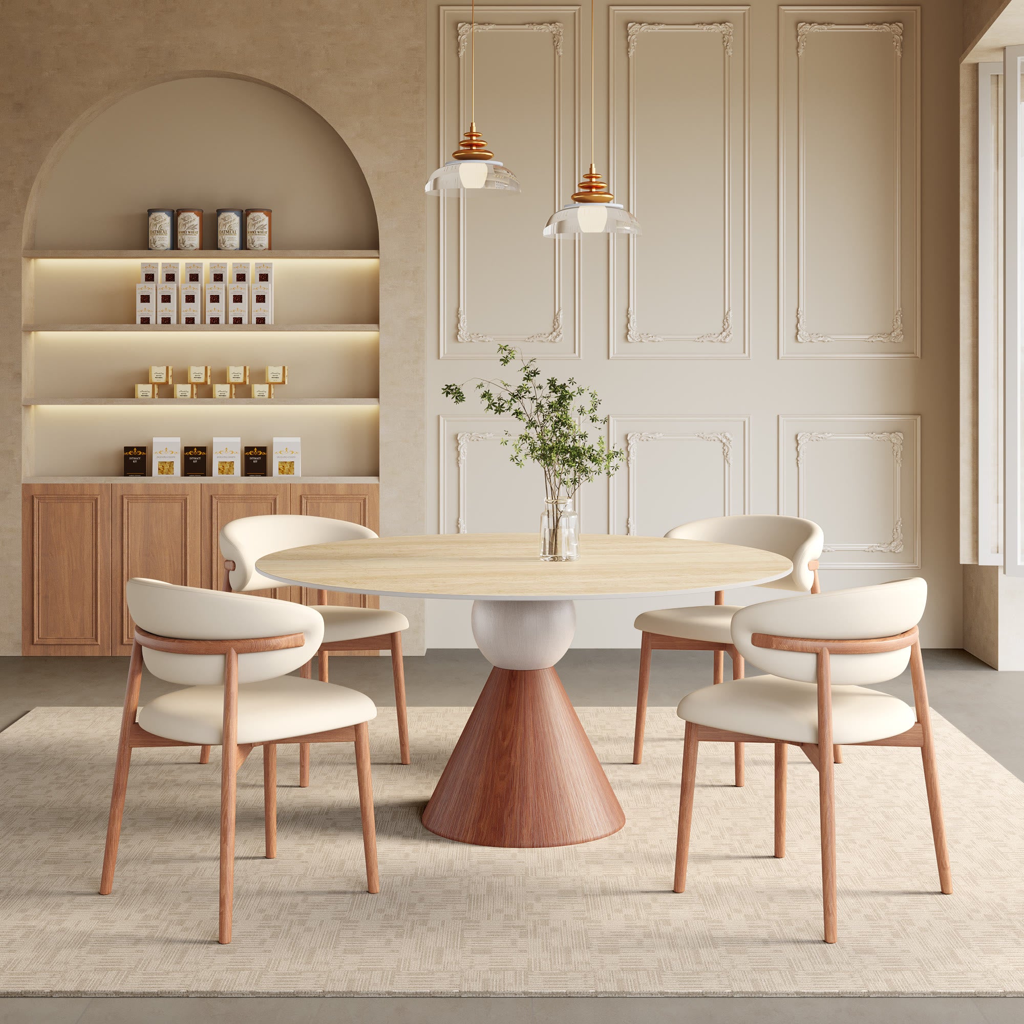Round Sintered Stone Dining Table with Solid Wood Base For 2-8 - image 11